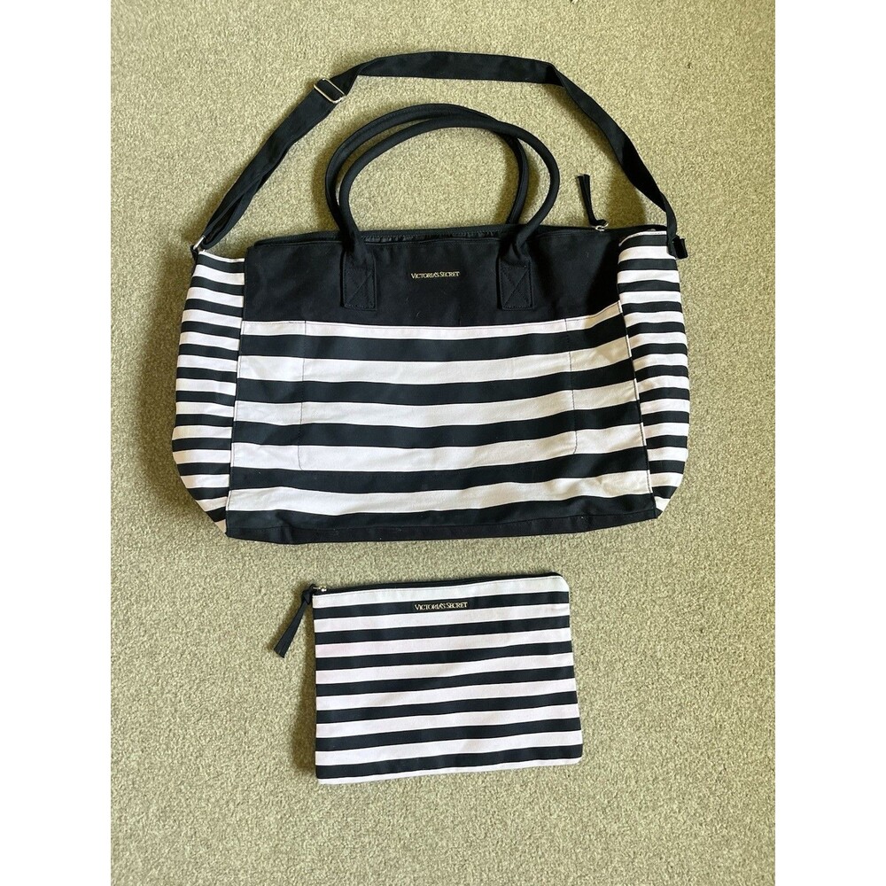 Victoria’s Secret PINK STRIPE Weekend Bag Getaway Travel Carry On Large Tote Set